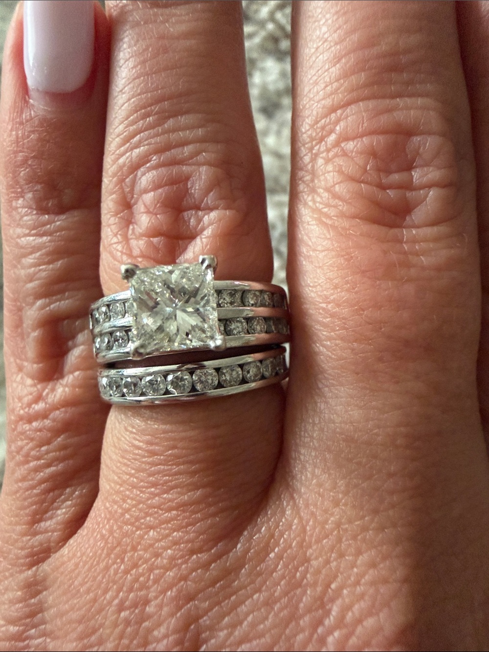 Zales White Gold Princess Cut Engagement Ring with Diamond Accent Bands